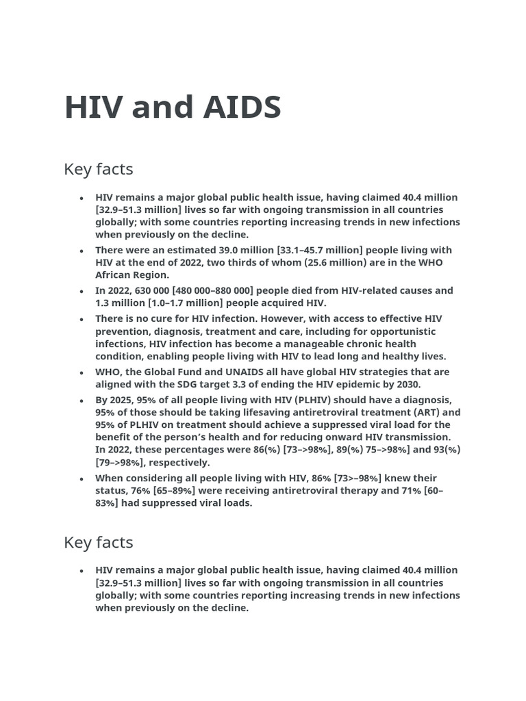HIV and AIDS - WHO | PDF | Hiv/Aids | Management Of Hiv/Aids