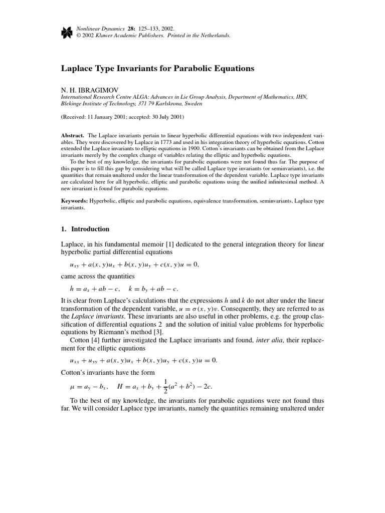 Laplace Type Invariants For Parabolic Equations | PDF | Equations ...