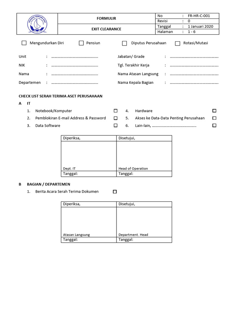 Formulir Exit Clearance Karyawan | PDF
