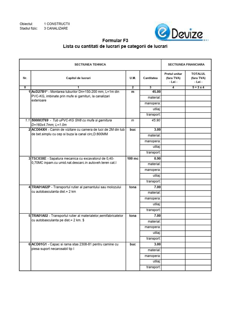 Deviz Canalizare | PDF