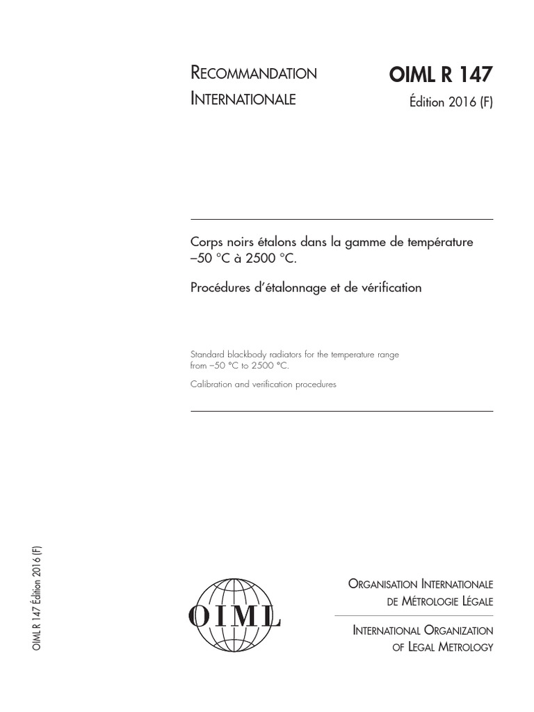 Étalonnage des corps noirs OIML R 147 | PDF | Calibrage | Métrologie