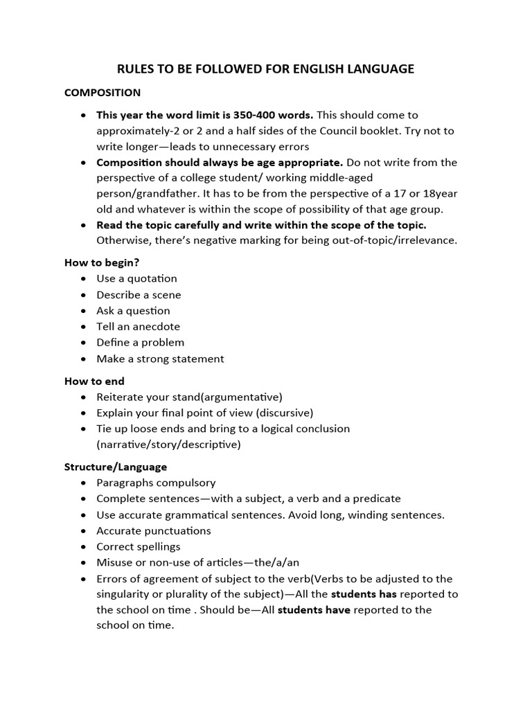 English Composition Writing Guidelines | PDF | Subject (Grammar) | Word