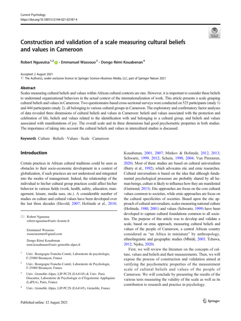 Construction and Validation of A Scale Measuring Cultural Beliefs and