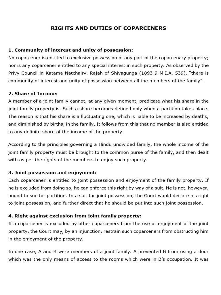 Rights and Duties of Coparceners | PDF