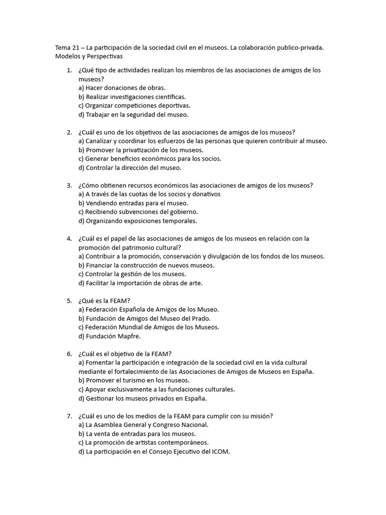 Tema 21 Test | PDF | Museo | Asociación público-privada