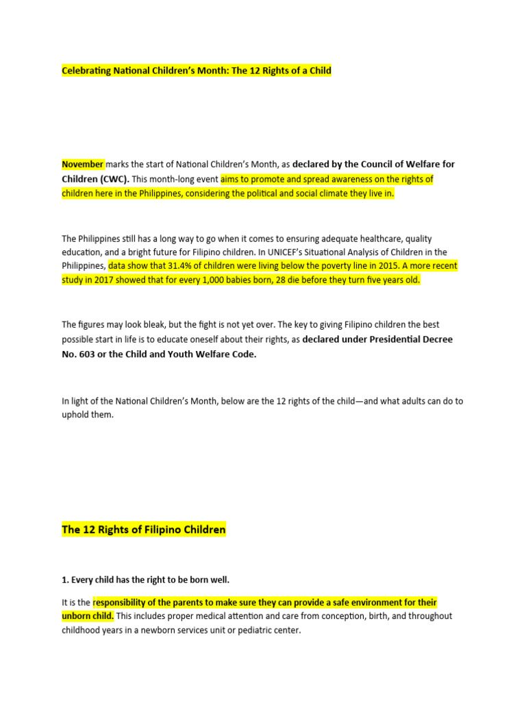 Rights of Children - CHILD AND ADO | PDF | Social Institutions ...