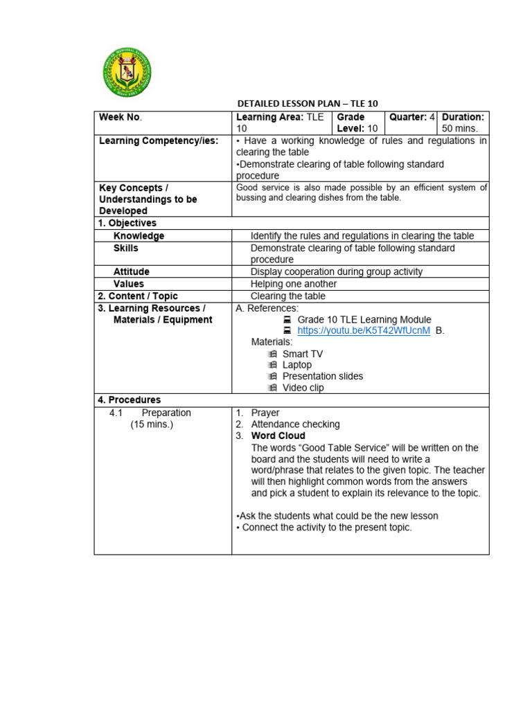 Table Clearing Procedures for Service | PDF | Tableware