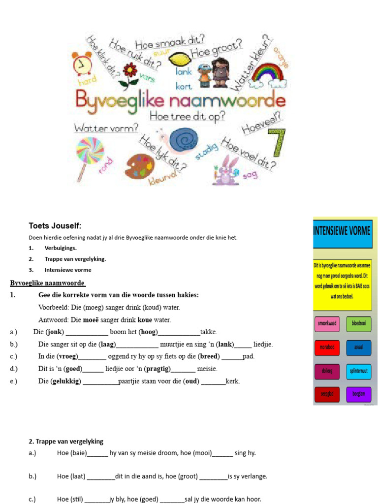 TOETS JOUSELF Byvoeglike Naamwoorde | PDF