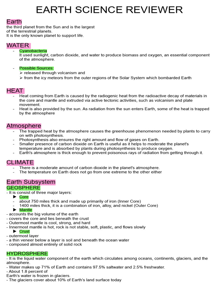 Earth Science Reviewer | PDF | Atmosphere Of Earth | Waste Management