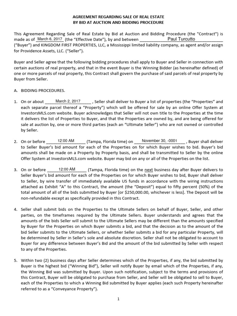 Bidding Agreement | PDF | Conveyancing | Auction