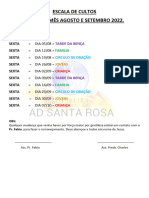 ESCALA DE CULTOS NA SEXTA Agosto-Setembro 2022