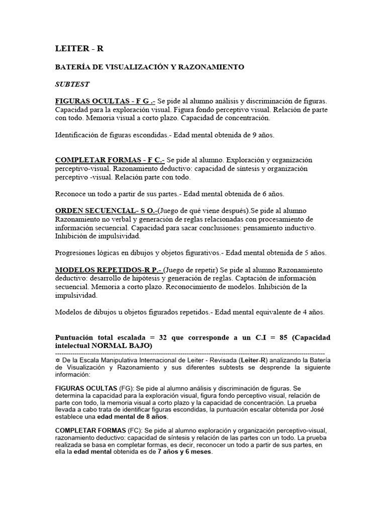 Evaluación Leiter-R: Resultados y Análisis | PDF | Razonamiento ...
