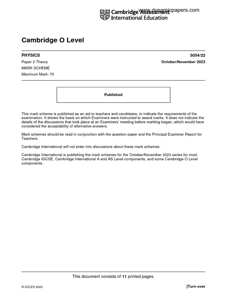 Cambridge O Level Physics 2023 Mark Scheme | PDF | Nuclear Reaction | Force