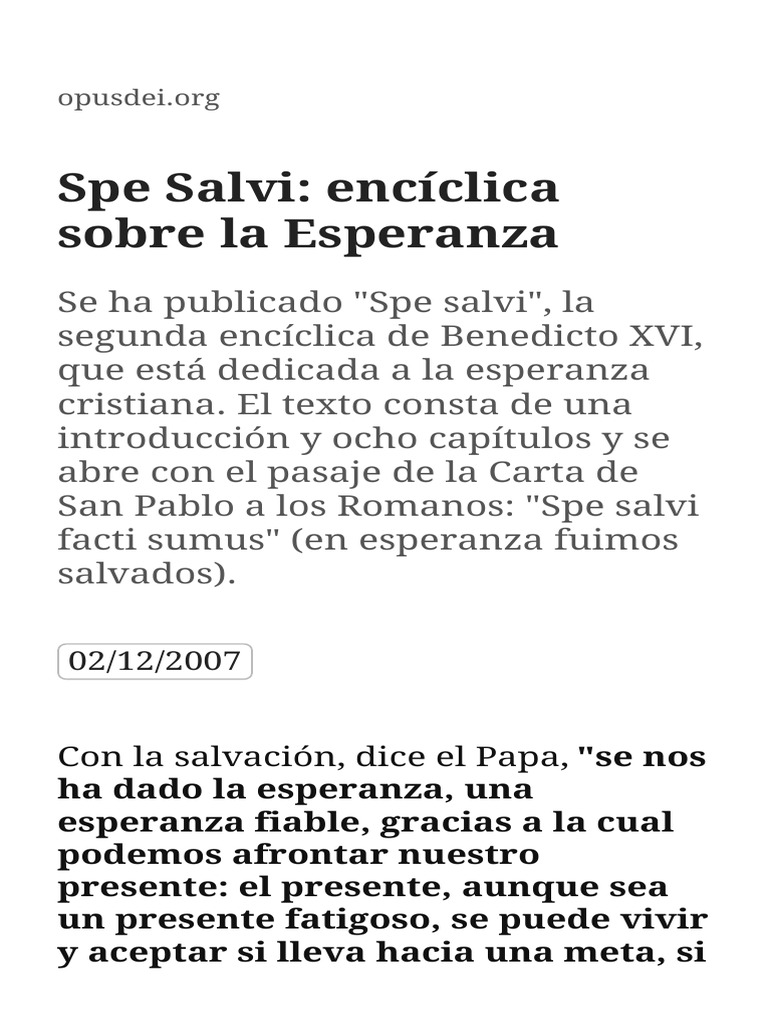 Spe Salvi Enciclica Sobre La Esperanza Pdf Amor Creencia