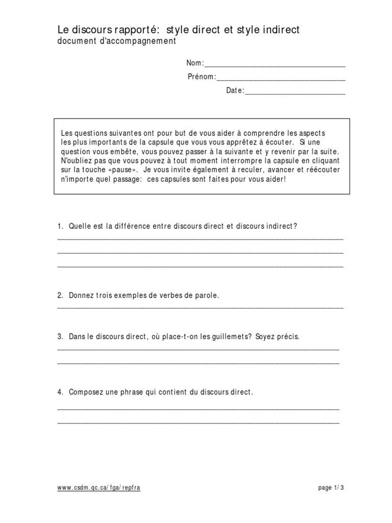 Discours direct et indirect : Guide pratique | PDF | Guillemet | Verbe