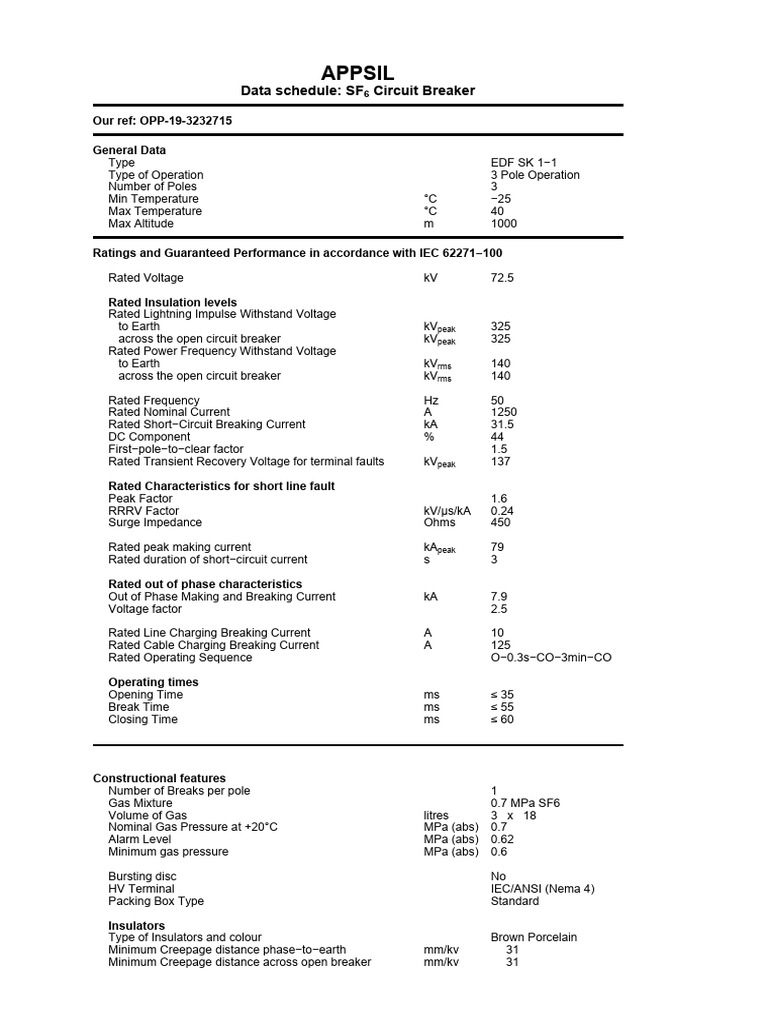 Technical Datasheet - Circuit Breaker 72KV | PDF | Insulator ...
