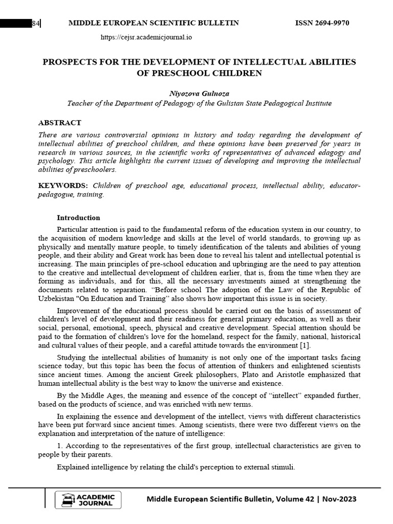 Developing Preschool Children's Intelligence | PDF | Thought | Idea