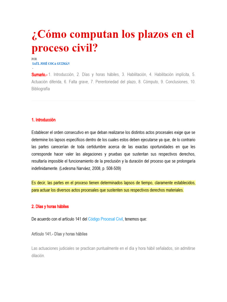 Cómputo de Plazos en el Proceso Civil | PDF | Ley procesal | Juez