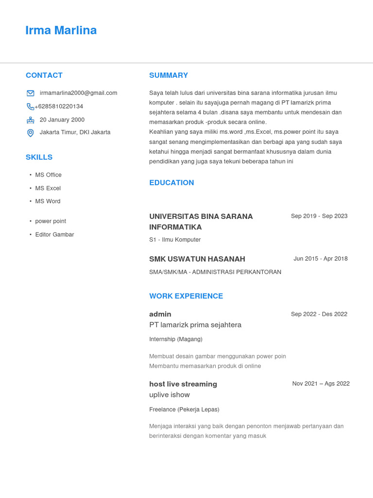 Contoh CV SPG Menarik dan Sederhana | PDF