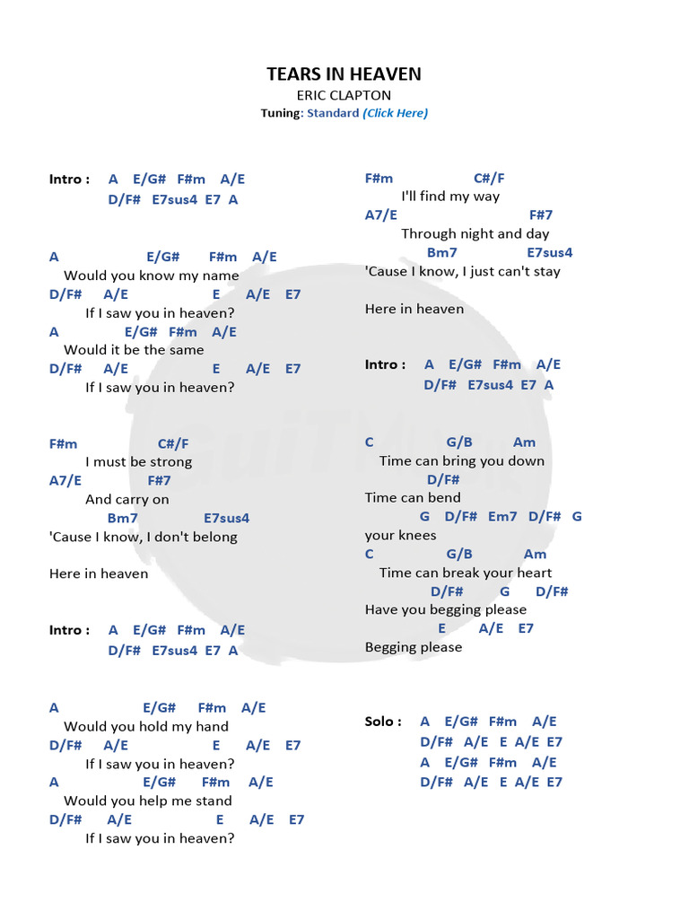 Tears in Heaven Chords and Lyrics | PDF | Rock Songs | Music Industry