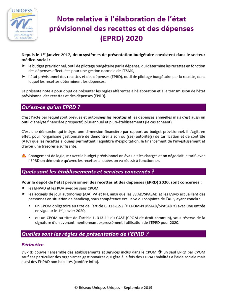 Élaboration de l'EPRD 2020 pour ESMS | PDF | Budget | Argent