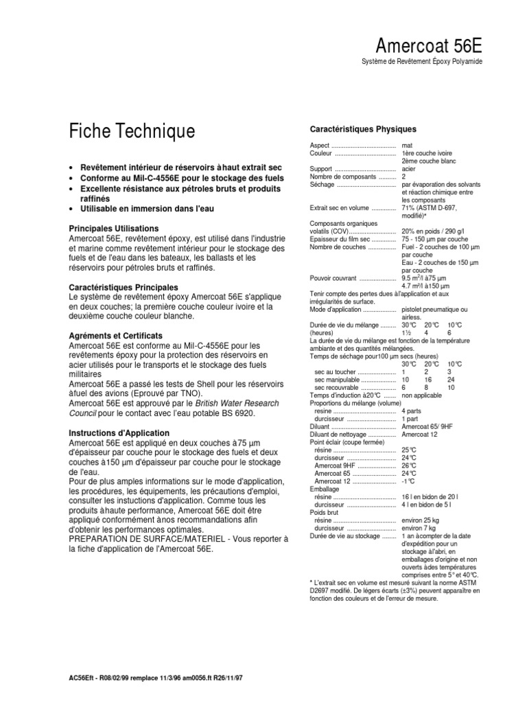 Revêtement Époxy Amercoat 56E pour Fuels | PDF | Époxy | Matériaux