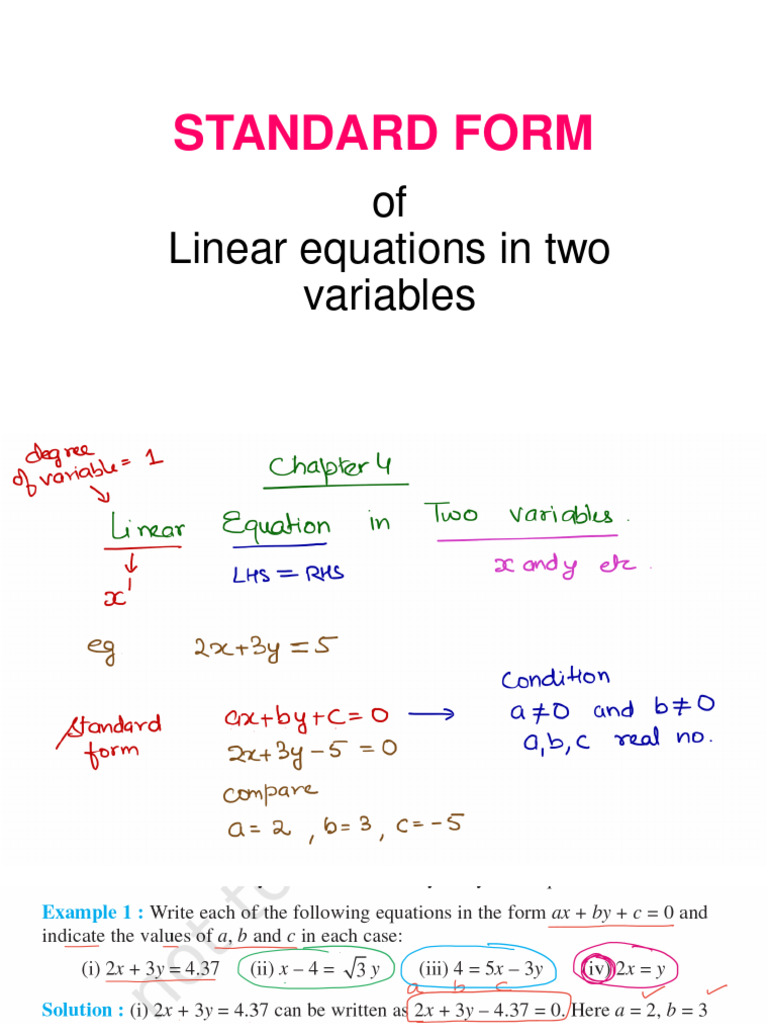 Linear Equation in Two Variables, Class 9, CBSE | PDF