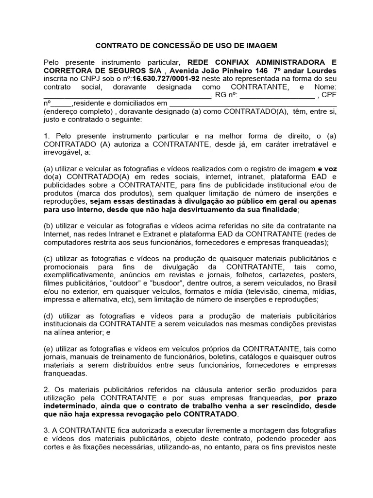 Contrato de Concessão de Uso de Imagem | PDF | Publicidade | Internet