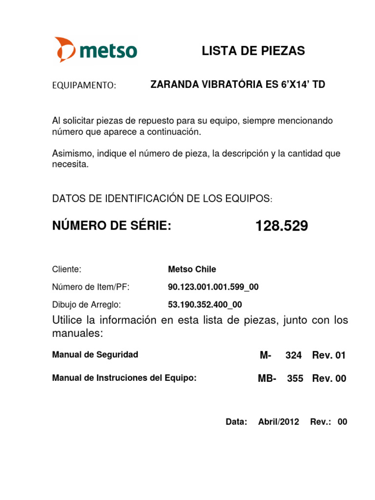 Partes del Harnero Vibratorio ES 6'x14' | PDF | Arandela (Hardware ...