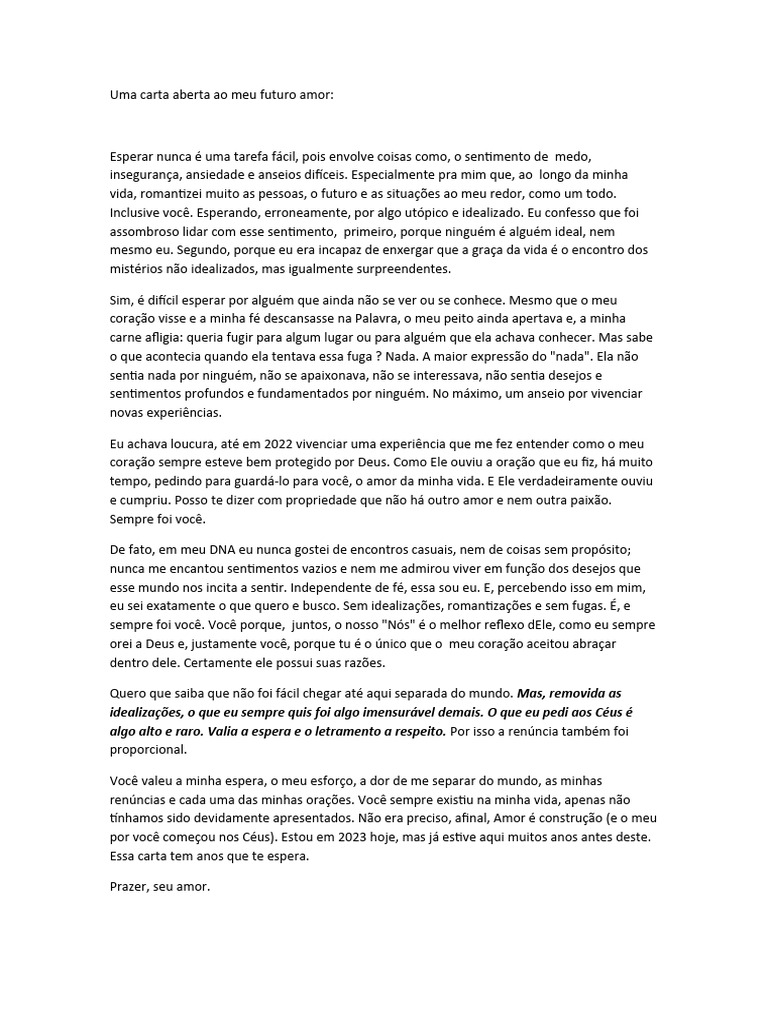 Uma Carta Aberta Ao Meu Futuro Amor | PDF | Amor | Sentimento, image size:768x1024