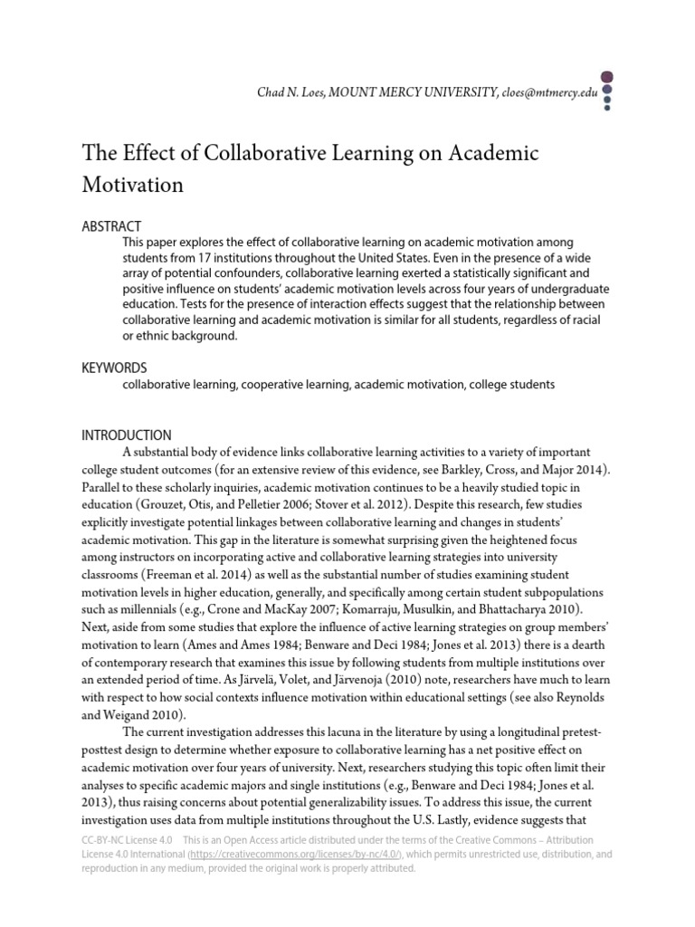Collaborative Learning's Impact on Motivation | PDF | Motivational ...