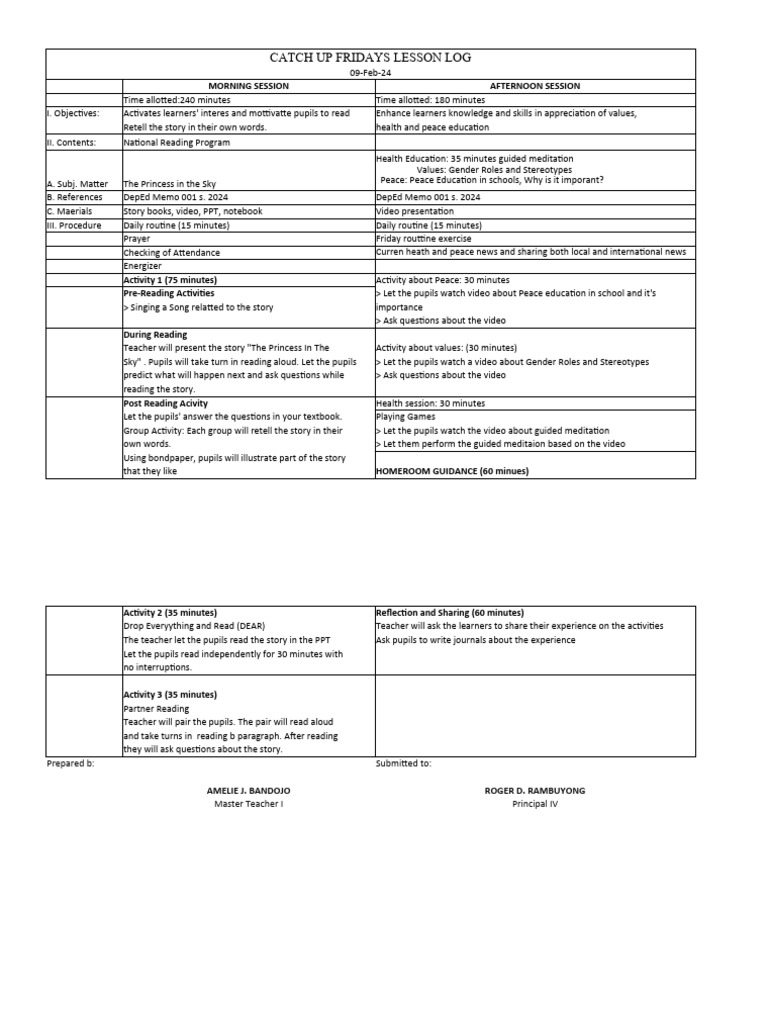 Catch Up Fridays Lesson Plan Overview | PDF