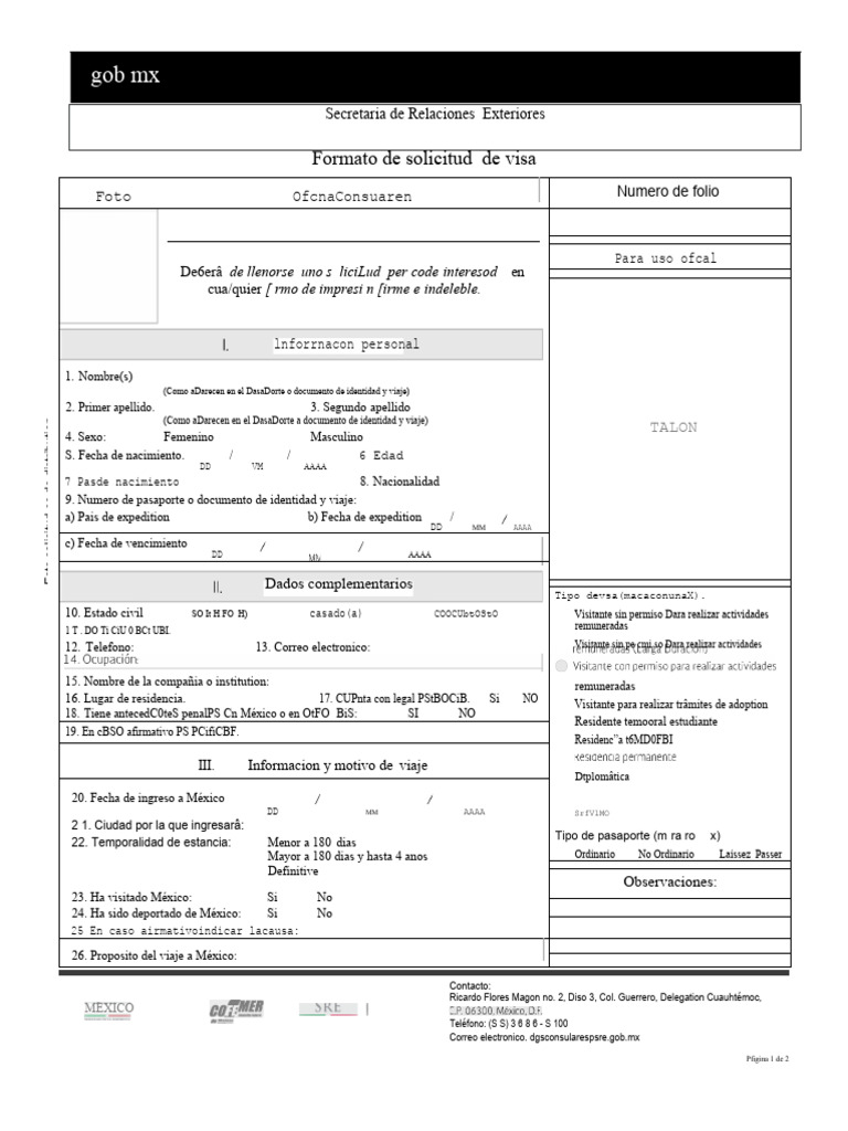 Solicitud de Visa Espanol CNTSE Julio 2015 | PDF | Visa de viaje ...
