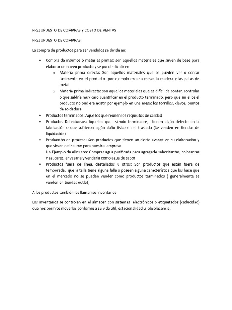 Presupuesto de Compras y Costo de Ventas | PDF | Presupuesto | Inventario