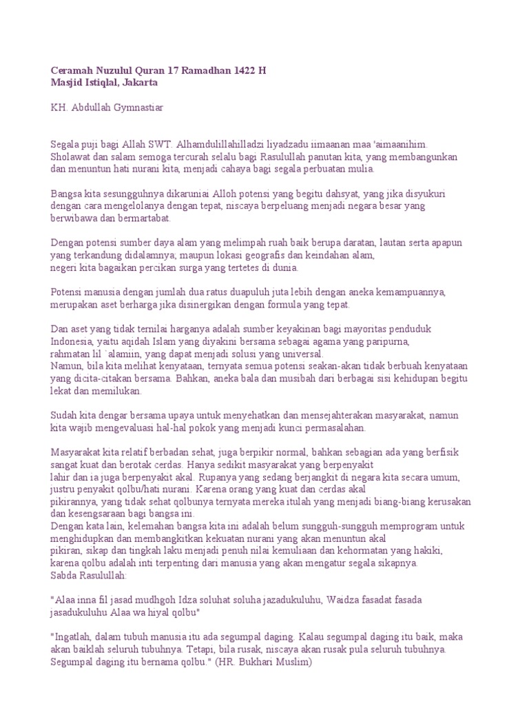 Ceramah Nuzulul Quran 17 Ramadhan 1422 H