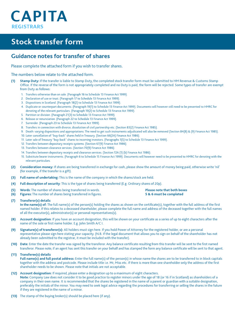 Stock Transfer Form | PDF | Stocks | Private Law