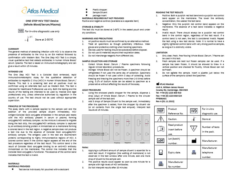 One Step HCV Test for Antibody Detection | PDF | Blood Plasma | Hepatitis C