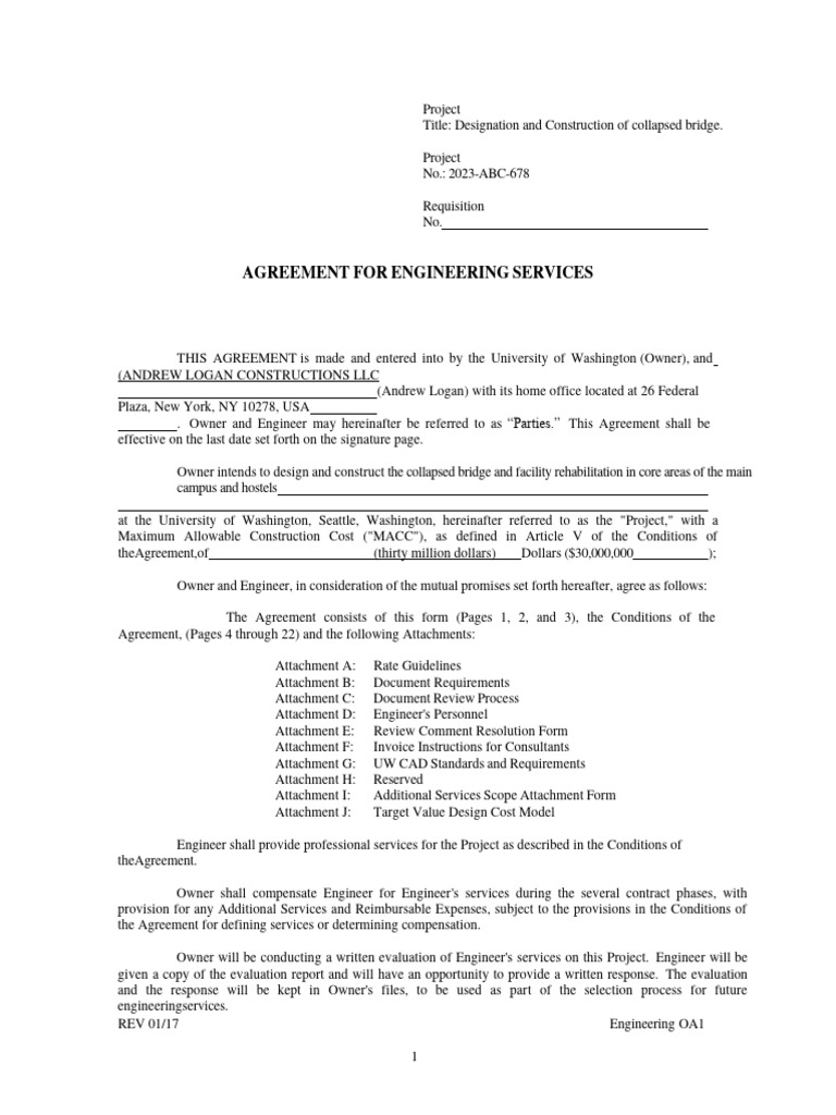 Engineering Services Agreement for Bridge | PDF | Specification ...