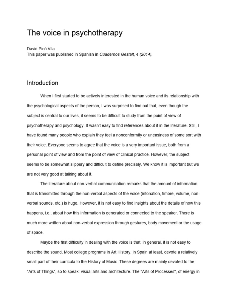 The Voice in Psychotherapy | PDF | Psychotherapy | Human Voice
