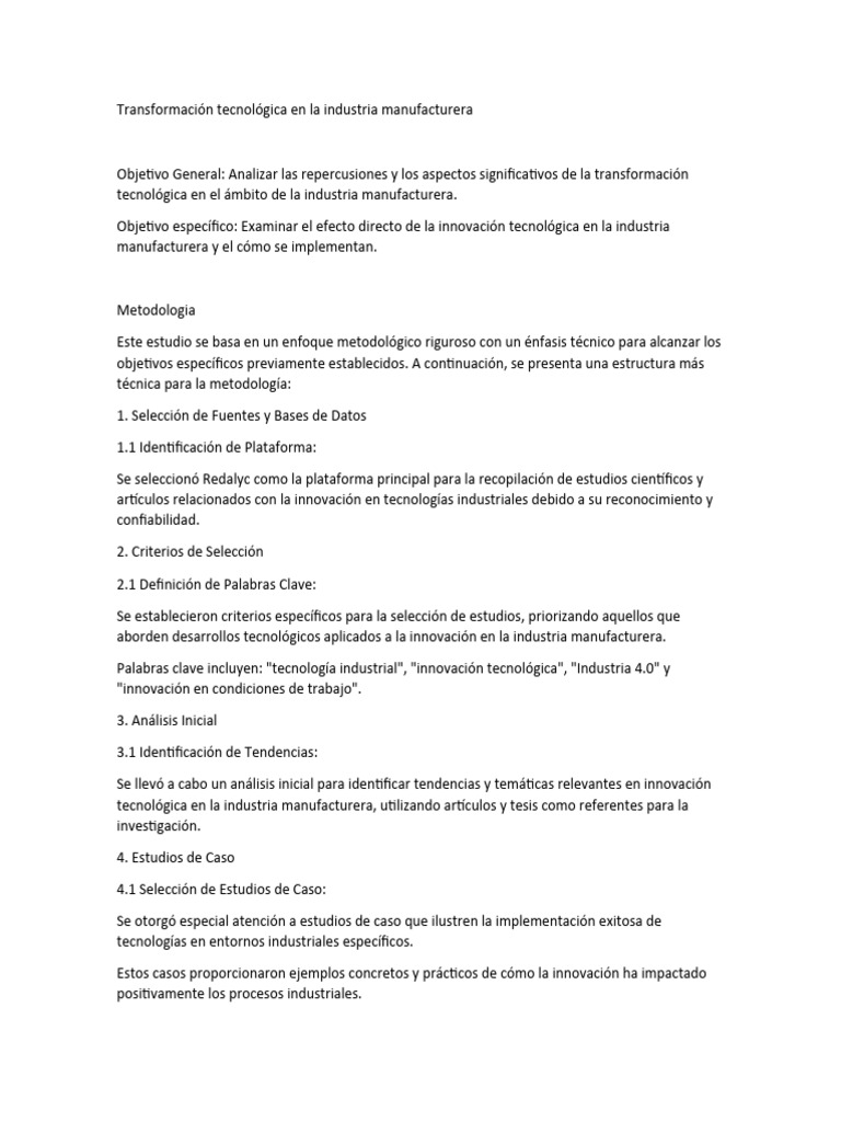 Transformación Tecnológica en La Industria Manufacturera | PDF ...