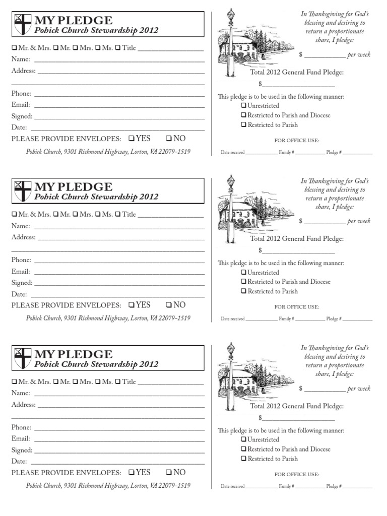 Pohick Church 2012 Pledge Form | PDF | Mrs. | Parish
