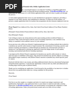 Sample Application Letter for Teacher Doc