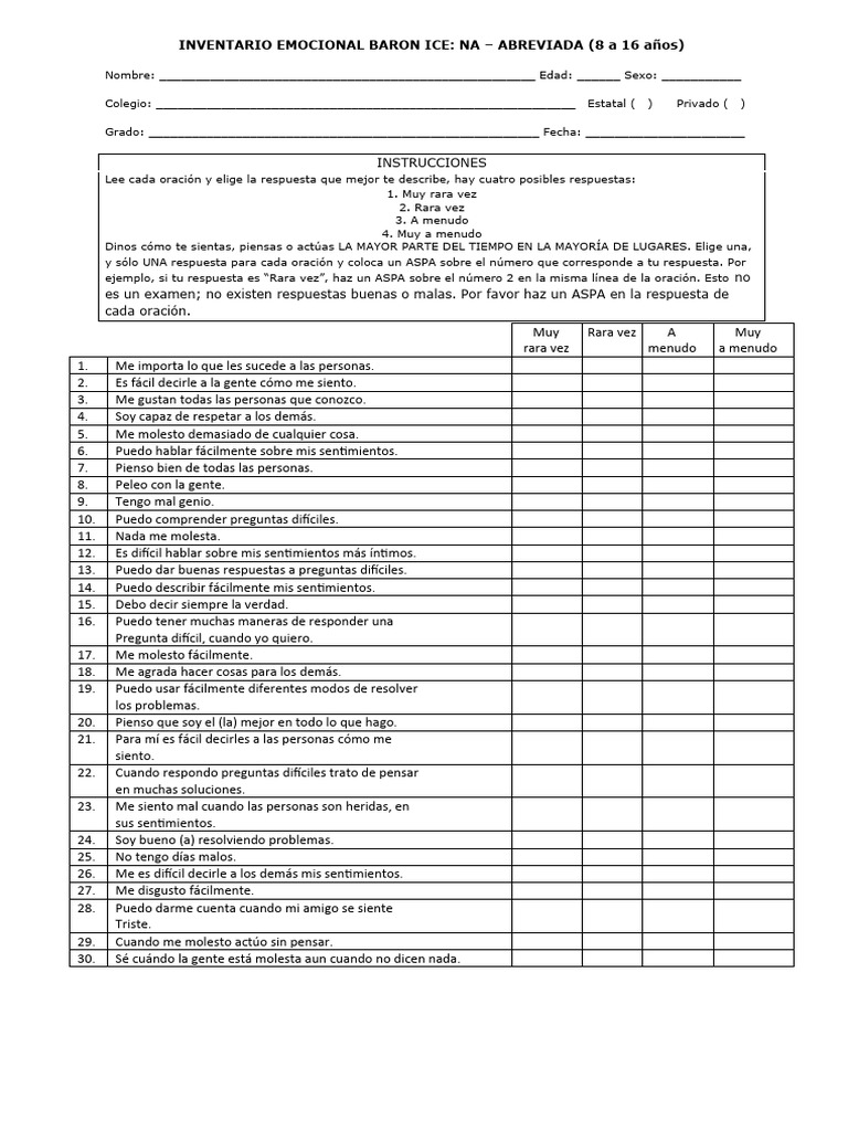 test de baron abreviado | PDF