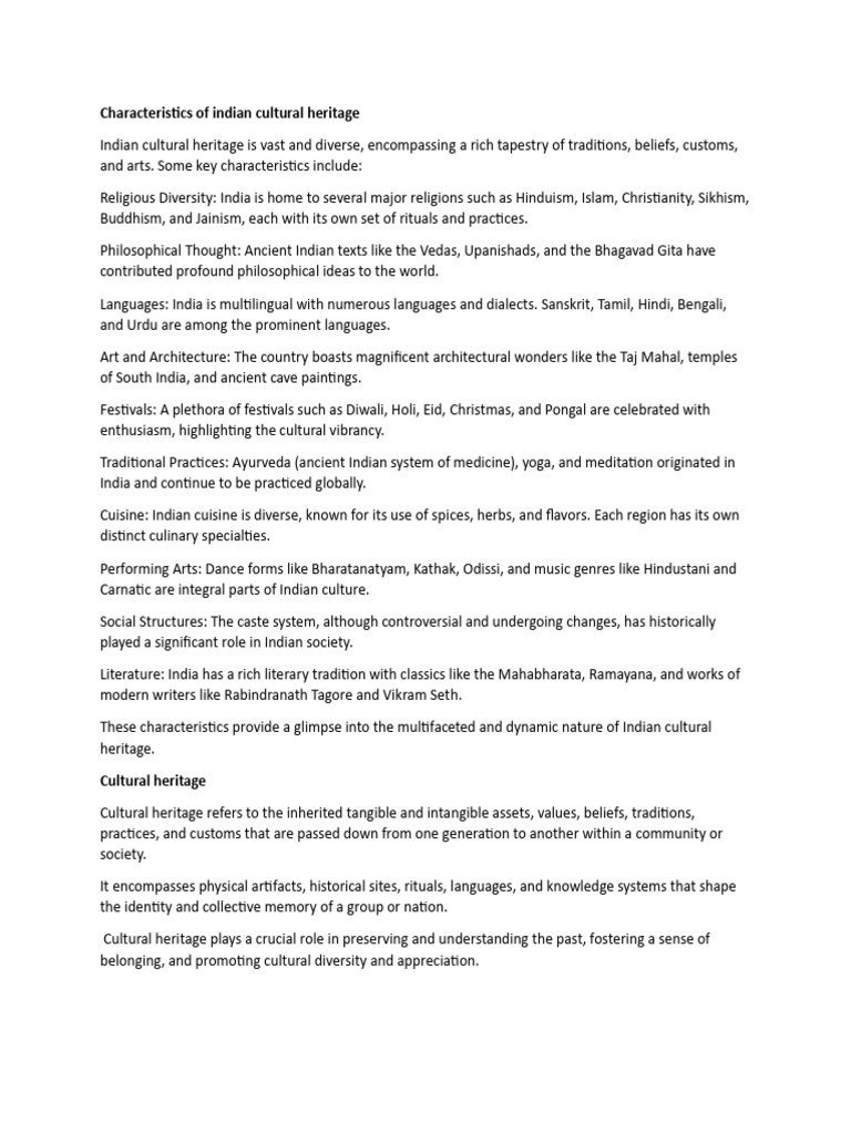 Key Characteristics of Indian Heritage | PDF