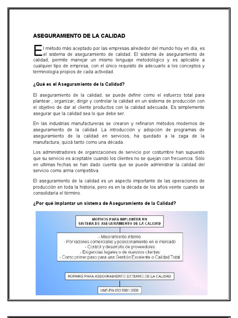 Aseguramiento de la Calidad en Empresas | PDF | Calidad (comercial ...