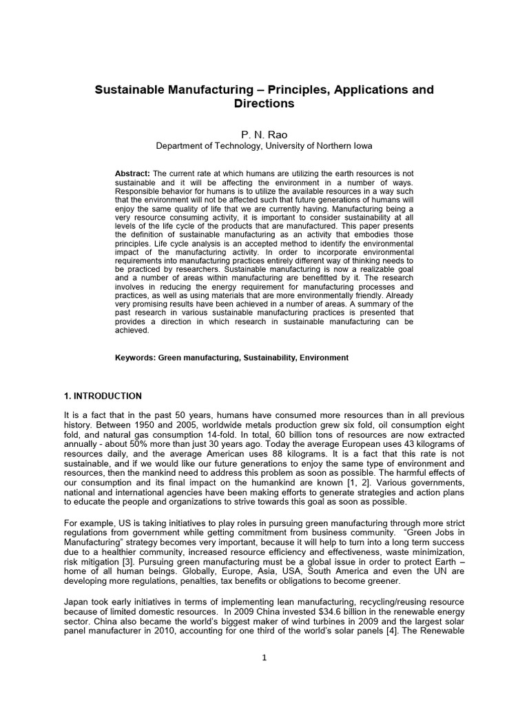 Sustainable Manufacturing Practices Overview | PDF | Life Cycle ...