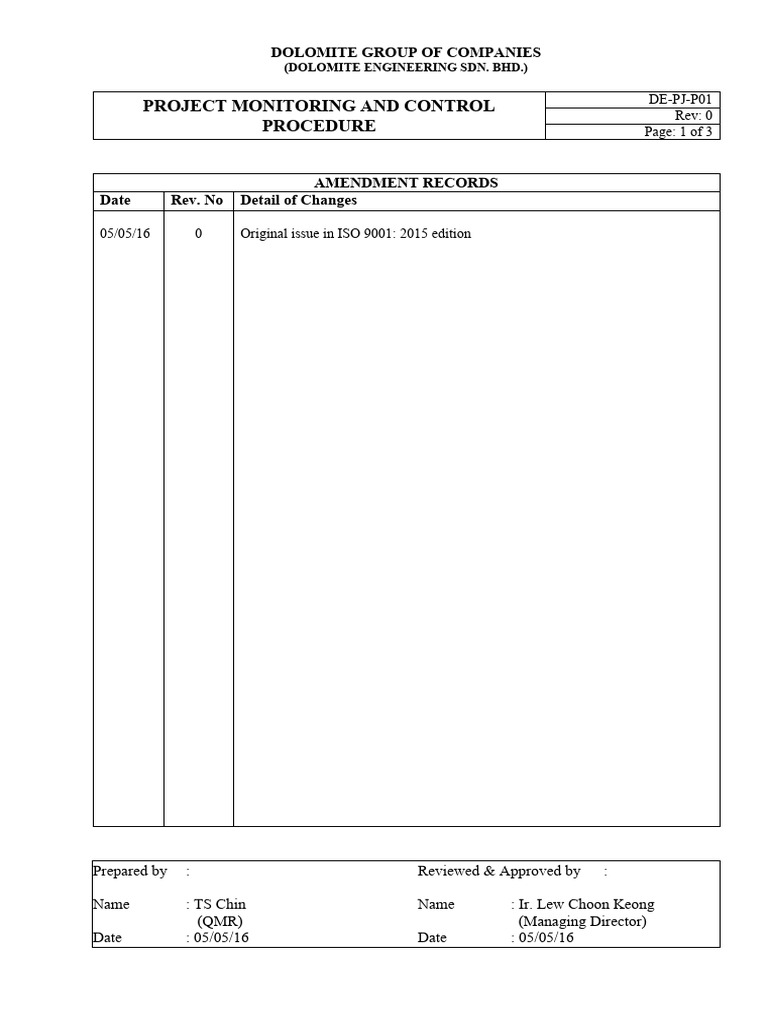 3) DE-PJ-P01 (Project Monitoring and Control Procedure) | PDF | Iso ...
