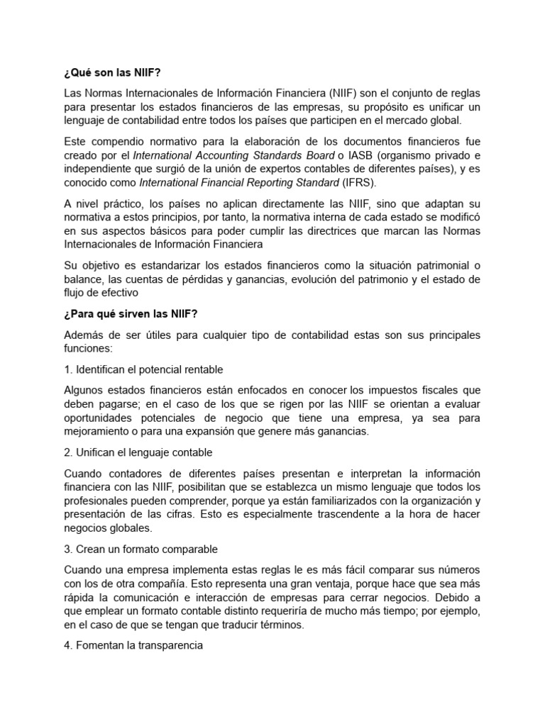 Definición y funciones de las NIIF | PDF | normas internacionales de ...