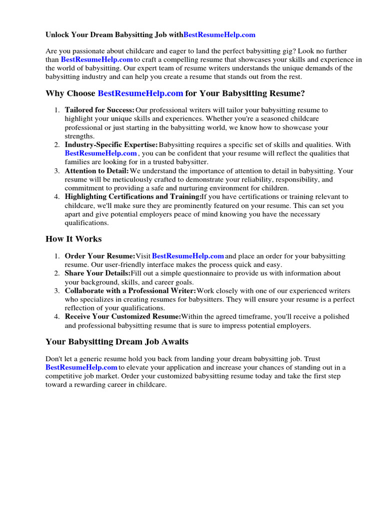 Babysitting Cover Letter PDF