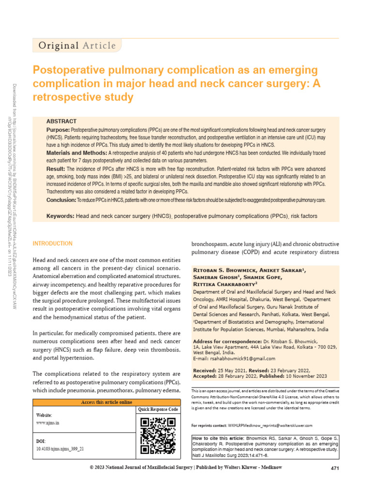 Postoperative Pulmonary Complication As An.21 | PDF | Surgery | Lung